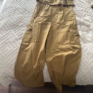 Cider Tan Wide-Leg Cargo Overalls